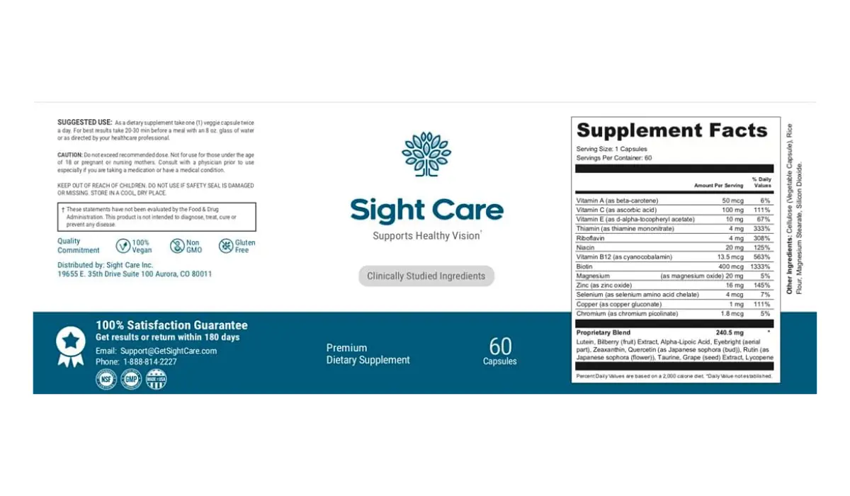 SightCare Supplement Facts